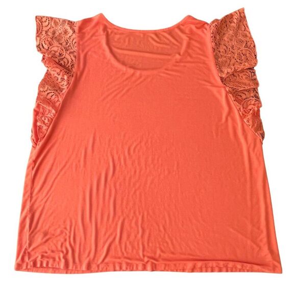 TORRID SUPER SOFT KNITS WOMENS GEORGETTE LACE BUTTERFLY SLEEVE CORAL BLOUSE SIZE - Picture 11 of 11
